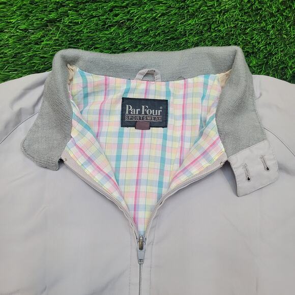 VTG 80s Par Four Golf Jacket Mens XL Tall Gray Pastel Plaid Lined Bomber - Picture 2 of 9
